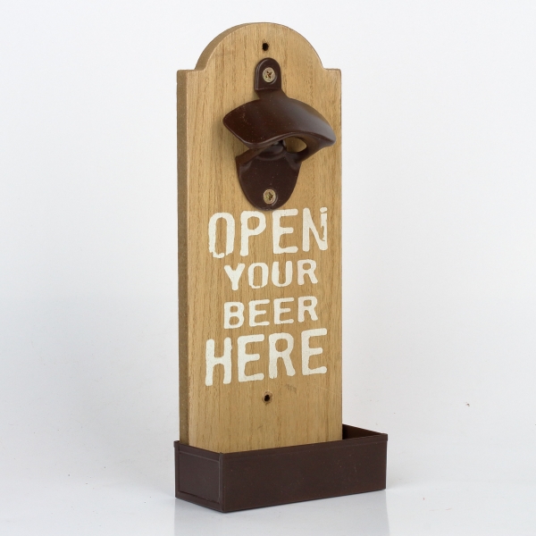 Nástenný otvárač fliaš OPEN BEER HERE 25cm
