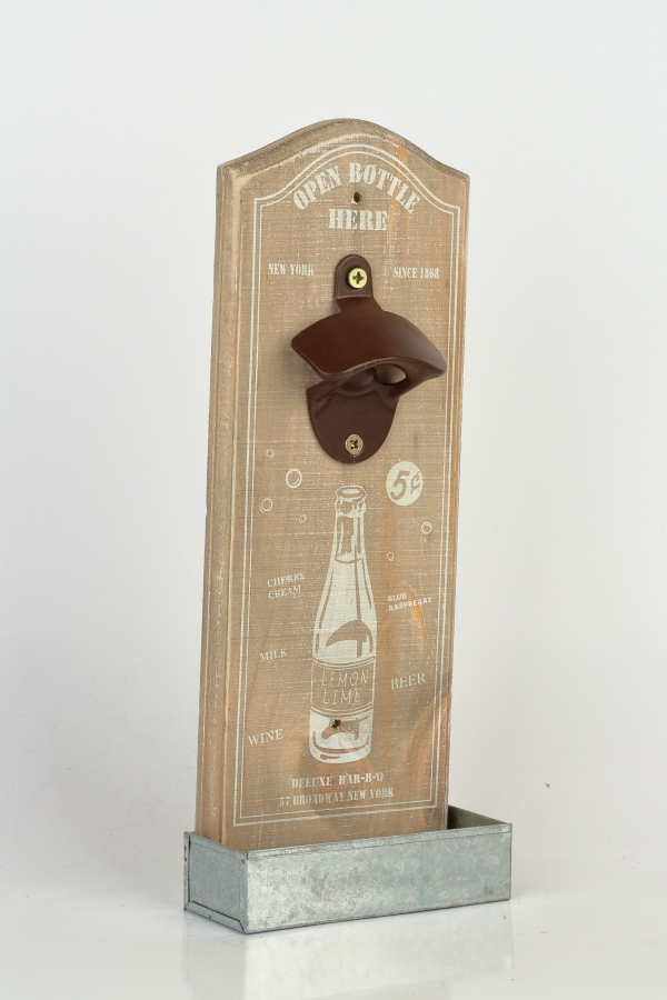 Nástenný otvárač fliaš OPEN BOTTLE HERE 30cm