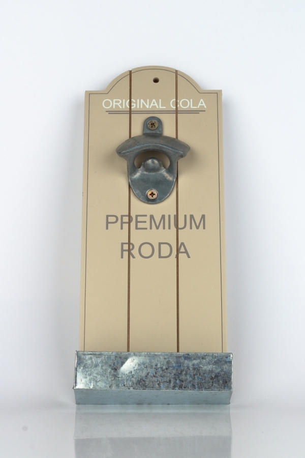 Nástenný otvárač fliaš so zásobníkom na zátky Original cola svetlý 12x4,5x30cm 