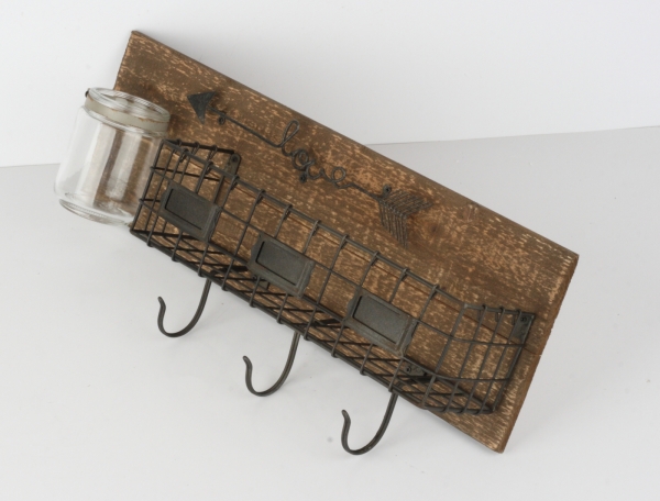 Nástenný panel košík / háčiky / poháre Love 51cm