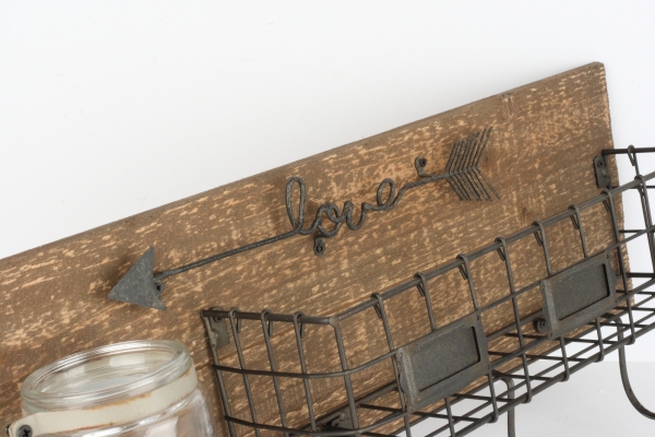 Nástenný panel košík / háčiky / poháre Love 51cm