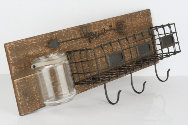 Nástenný panel košík / háčiky / poháre Love 51cm