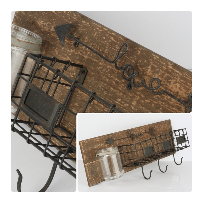 Nástenný panel košík / háčiky / poháre Love 51cm