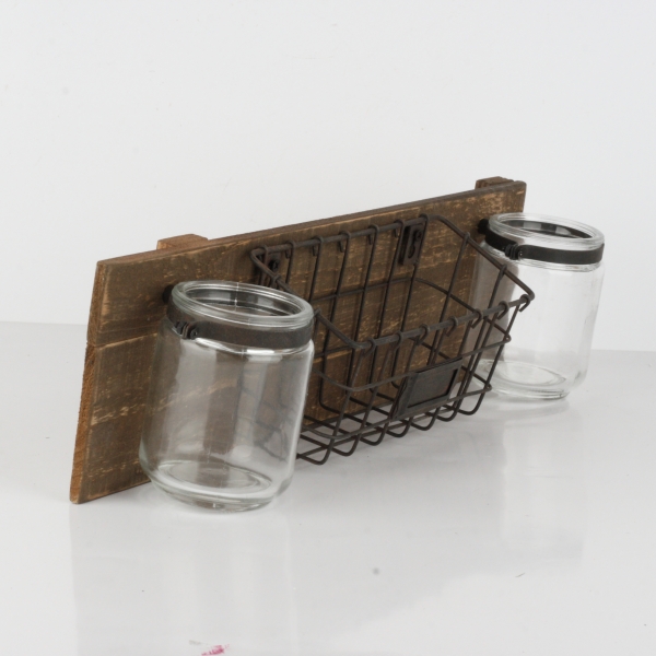 Nástenný panel s drôteným košíčkom a pohármi 40cm