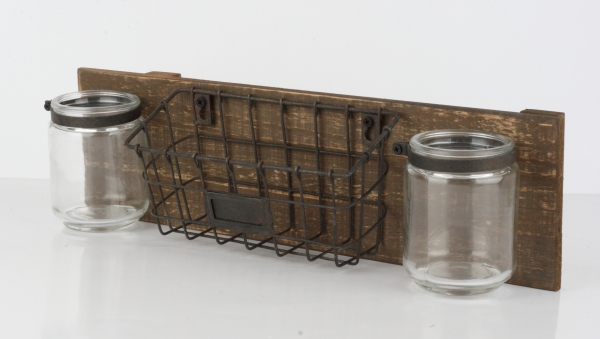 Nástenný panel s drôteným košíčkom a pohármi 40cm