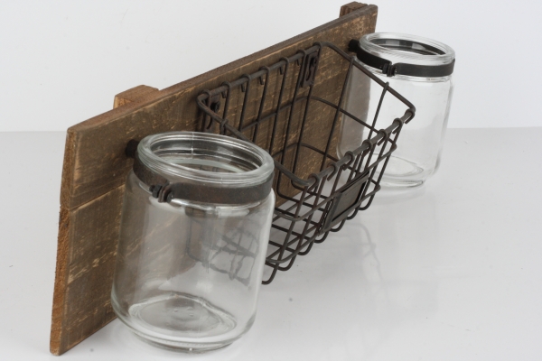 Nástenný panel s drôteným košíčkom a pohármi 40cm