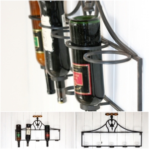 Nástenný stojan na víno s vývrtkou 66x12x36cm