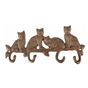 Nástenný vešiak 4 mačky liatina 29x4,4x14cm
