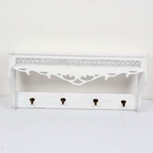 Nástenný vešiak drevený s policou biely 76x18x32cm