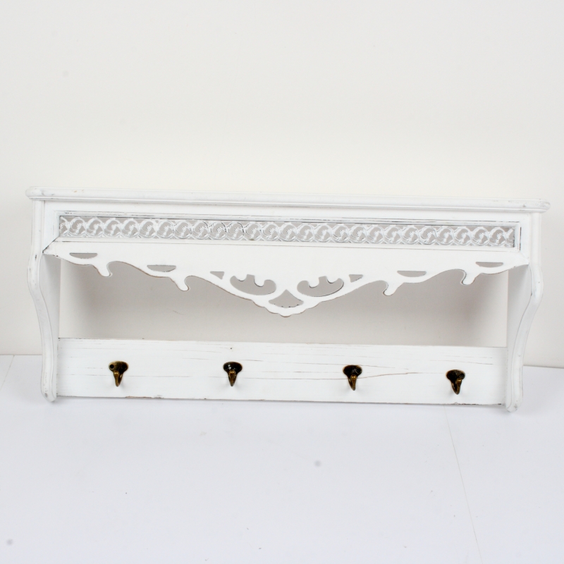 Nástenný vešiak drevený s policou biely 76x18x32cm