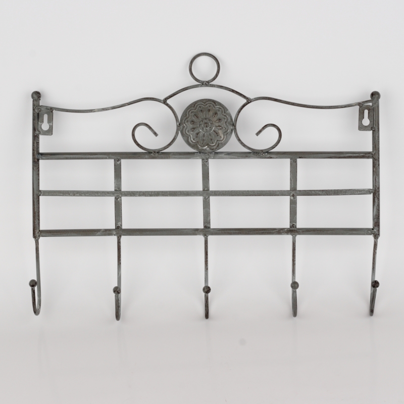 Nástenný vešiak s 5 háčikmi sivý 38x5x32m