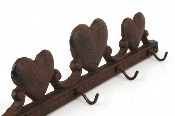 Nástenný vešiak s háčikmi srdca 30x8cm