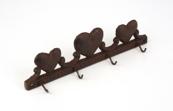 Nástenný vešiak s háčikmi srdca 30x8cm