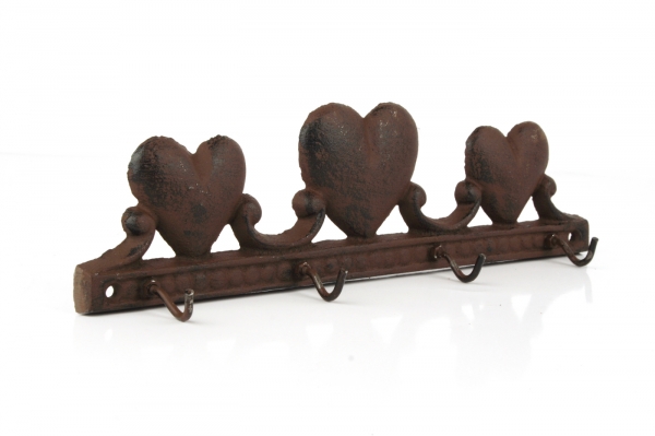 Nástenný vešiak s háčikmi srdca 30x8cm