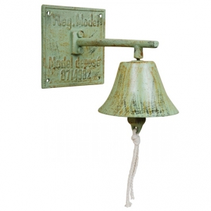 Nástenný zvonček so zelenou patinou liatina 17x14cm