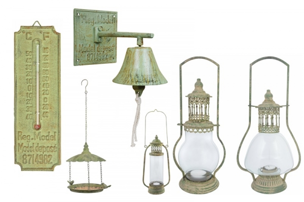 Nástenný zvonček so zelenou patinou liatina 17x14cm