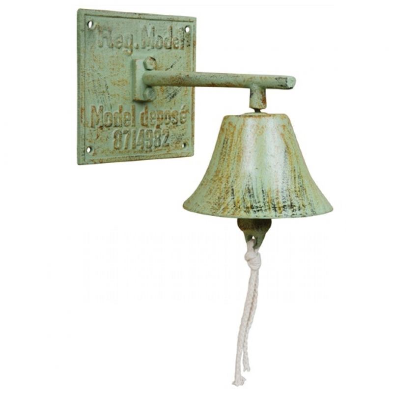 Nástenný zvonček so zelenou patinou liatina 17x14cm