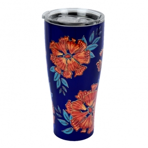 Nerezový hrnček s červenými kvetmi