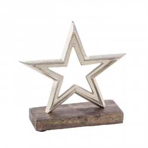 Niklová hviezda na podstavci v mangové dreve 20x19x5cm