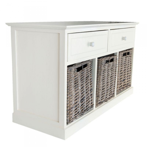 Nízka vidiecka komoda s 3 košíkmi 85x42x50cm