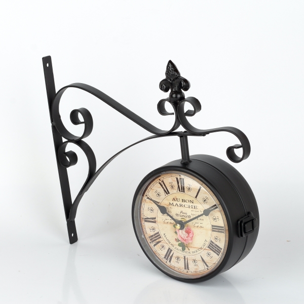 Obojstranné hodiny kovové s ruží