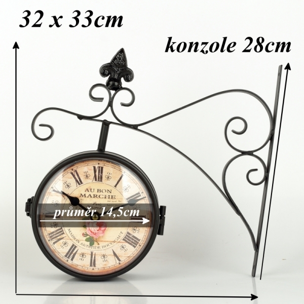 Obojstranné hodiny kovové s ruží