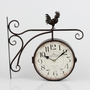 Obojstranné hodiny s arabskými číslicami  a kohútom 41x39x7cm