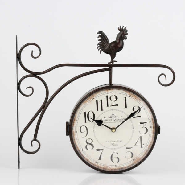 Obojstranné hodiny s arabskými číslicami  a kohútom 41x39x7cm