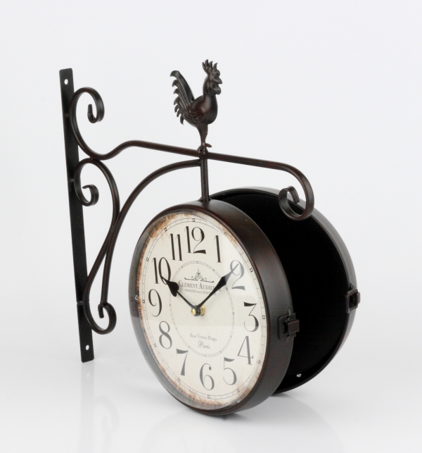 Obojstranné hodiny s arabskými číslicami  a kohútom 41x39x7cm