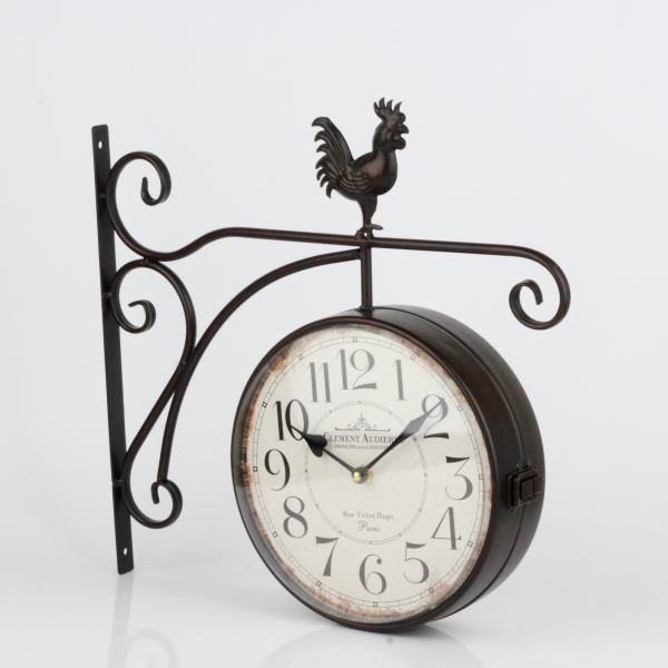 Obojstranné hodiny s arabskými číslicami  a kohútom 41x39x7cm