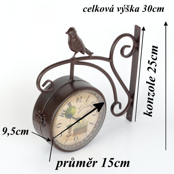Obojstranné nástenné hodiny s vtáčikom 31×31×10cm