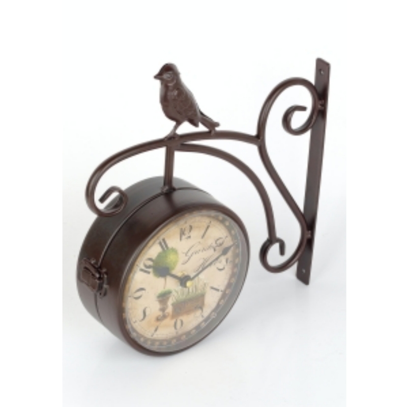 Obojstranné nástenné hodiny s vtáčikom 31×31×10cm