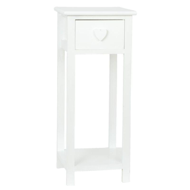 Odkládací /noční stolek bílý se srdcem 65cm