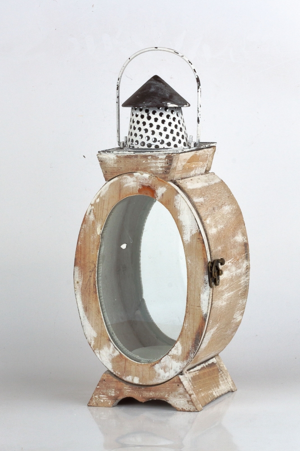 Oválna drevená lampáš 16x12x37cm