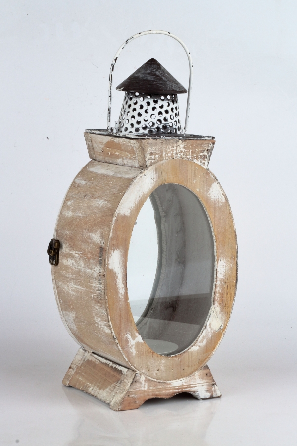 Oválna drevená lampáš 16x12x37cm