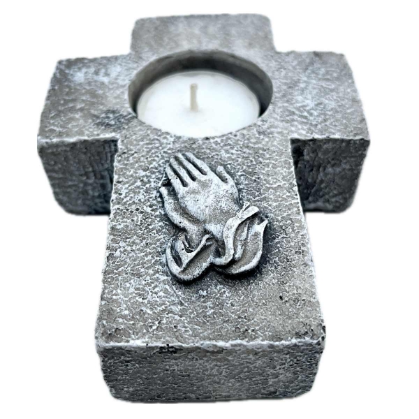 Pietny svietnik na hrob – kríž so zopätými rukami 14 × 10 cm