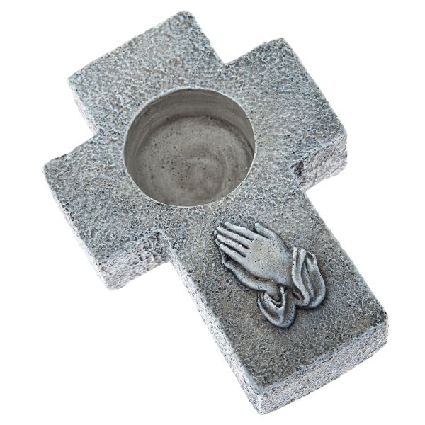 Pietny svietnik na hrob – kríž so zopätými rukami 14 × 10 cm