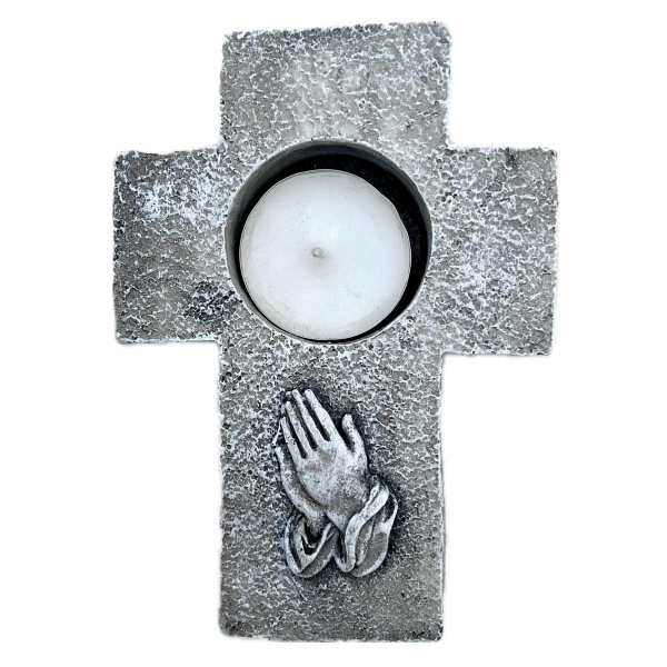 Pietny svietnik na hrob – kríž so zopätými rukami 14 × 10 cm
