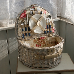 Piknikový kôš pre 2 osoby kvetinový motív 41x30x21cm