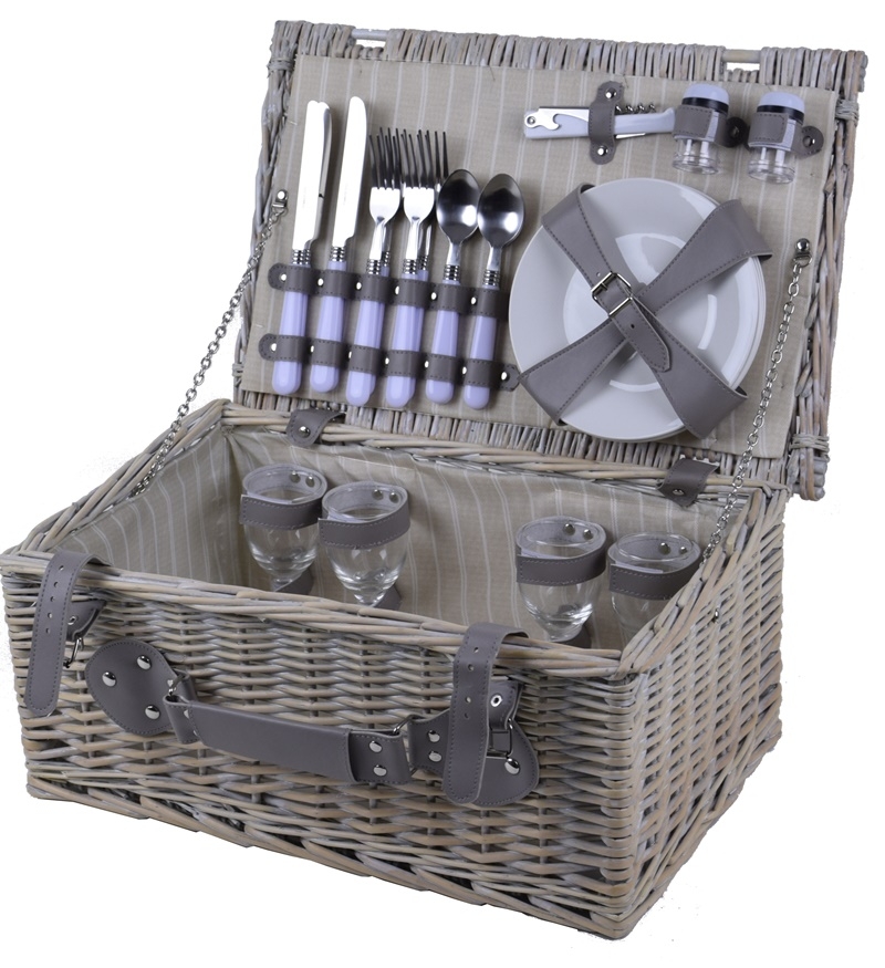 Piknikový kôš pre 4 osoby béžový pruh 45x30x20cm