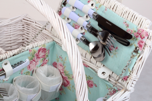 Piknikový kôš pre 4 osoby kvetinový vzor 40x30x24cm