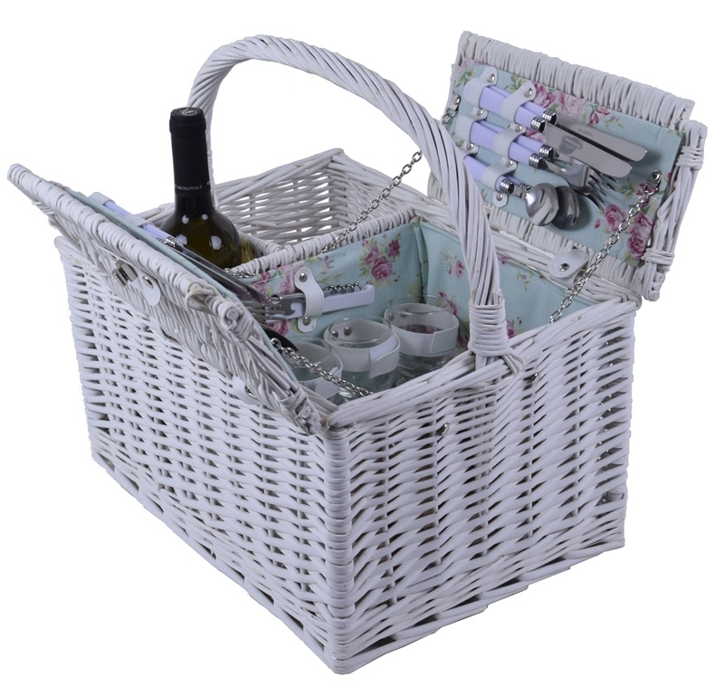 Piknikový kôš pre 4 osoby kvetinový vzor 40x30x24cm