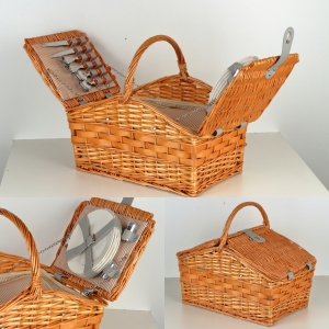 Piknikový kôš s chladiacim boxom pre 4 osoby natur