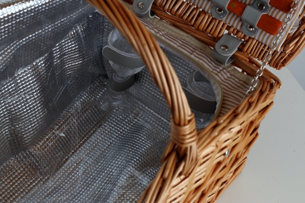 Piknikový kôš s chladiacim boxom pre 4 osoby natur