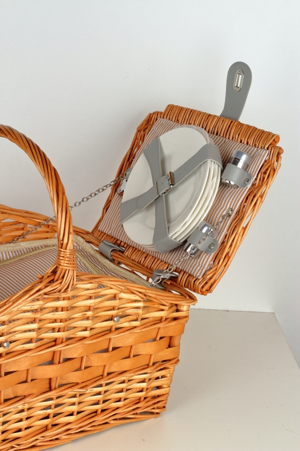 Piknikový kôš s chladiacim boxom pre 4 osoby natur