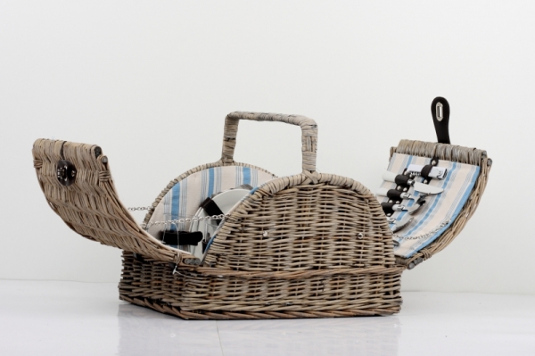 Piknikový kôš s modrými prúžky pre 2 osoby 29x42x31cm