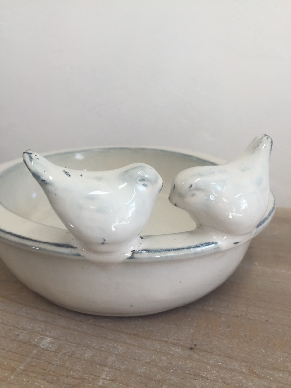 Pítko pre vtáky keramická miska - krémová - vyradená