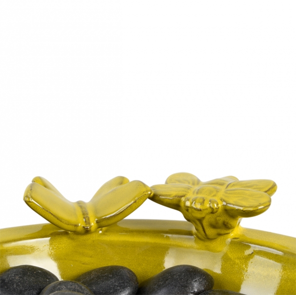 Fontánka s pitnou vodou pre včely a motýle 21,7 x 21,7 x 8 cm žlté s kameňmi