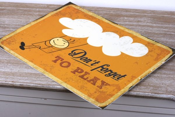 Plechová ceduľa do detskej izby Dont forget to play 30x40cm