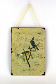 Plechová ceduľa dva modrí vtáčiky 19x27cm